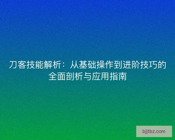 刀客技能解析：从基础操作到进阶技巧的全面剖析与应用指南